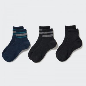Navy Uniqlo Crew Pile Lined (3 Pairs) Women Socks | 9975467