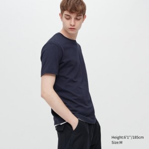 Navy Uniqlo Dry Crew Neck Short-sleeve Color Men T Shirts | 2854254