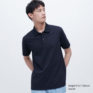 Navy Uniqlo Dry Pique Short-sleeve Men Polo Shirts | 2753299