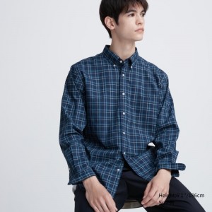 Navy Uniqlo Extra Fine Cotton Broadcloth Checked Long-sleeve Men Shirts | 2952488