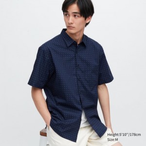 Navy Uniqlo Extra Fine Cotton Short-sleeve Men Shirts | 2099679