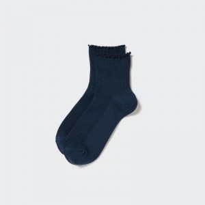 Navy Uniqlo HEATTECH Crew Mellow Women Socks | 6103514