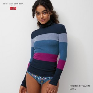 Navy Uniqlo HEATTECH Seamless Ribbed Extra Warm Women T Shirts | 8176085