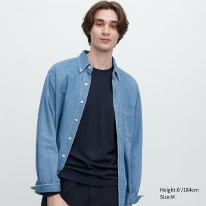 Navy Uniqlo HEATTECH Ultra Warm Crew Neck Long-Sleeve Men T Shirts | 2404801