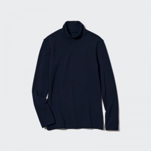 Navy Uniqlo HEATTECH Ultra Warm High Neck Women T Shirts | 8322031