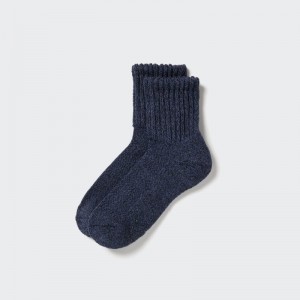 Navy Uniqlo Heattech Soft Pile Heather Men Socks | 3853042
