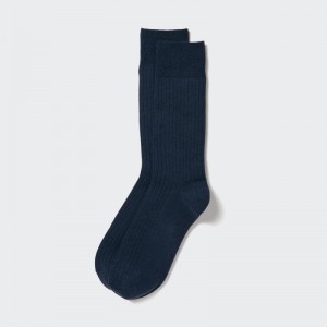 Navy Uniqlo Heattech Wide Ribbed Men Socks | 3287269
