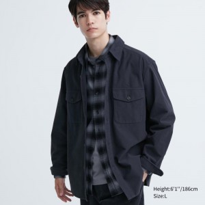 Navy Uniqlo Jersey Utility Long-sleeve Overshirt Men Shirts | 8805486