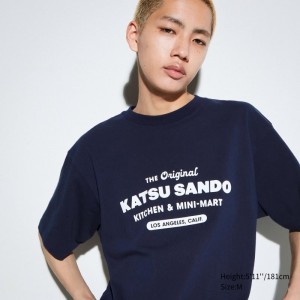 Navy Uniqlo L.A. Eats Ut Oversized Short-sleeve Graphic Katsu Sando Men T Shirts | 9424353