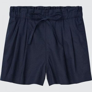 Navy Uniqlo Linen-Cotton Women Shorts | 2366512