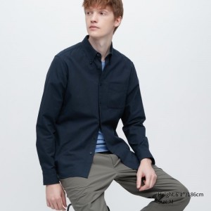 Navy Uniqlo Oxford Slim-fit Long-sleeve Men Shirts | 8450362
