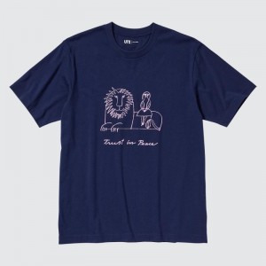 Navy Uniqlo Peace For All Lisa Larson Short-sleeve Graphic Men T Shirts | 7271539