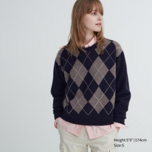 Navy Uniqlo Premium Lambswool Long-Sleeve Crew Neck Women Sweaters | 2924970