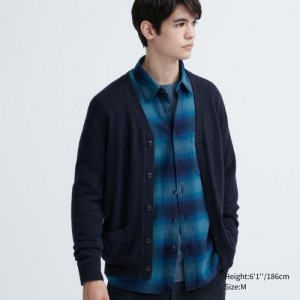 Navy Uniqlo Premium Lambswool V-Neck Women Cardigan | 5865500
