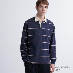Navy Uniqlo Rugger Long-sleeve Men Polo Shirts | 772111