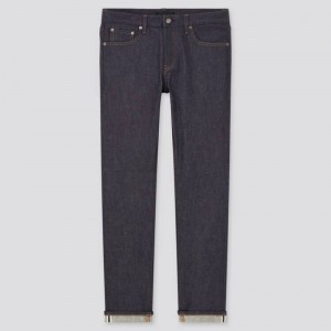 Navy Uniqlo Selvedge Stretch Slim Fit Men Jeans | 2224360