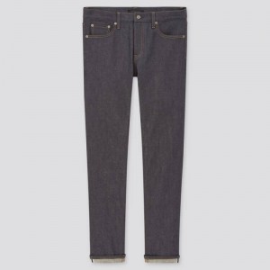 Navy Uniqlo Selvedge Stretch Slim Fit Men Jeans | 5956506