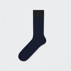 Navy Uniqlo Silket Ribbed Men Socks | 797252