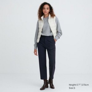 Navy Uniqlo Smart Brushed Ankle (Pinstripe) Women Pants | 3758653