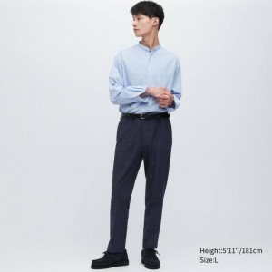 Navy Uniqlo Smart Patterned Ankle Length Men Pants | 8705015
