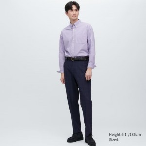 Navy Uniqlo Smart Patterned Ankle Length Men Pants | 7116751