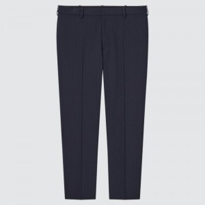 Navy Uniqlo Smart Striped Ankle Length Men Pants | 7047343
