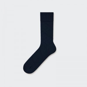 Navy Uniqlo Supima Cotton Links Checked Men Socks | 641462