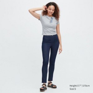 Navy Uniqlo Ultra Stretch Denim Women Pants | 9889650