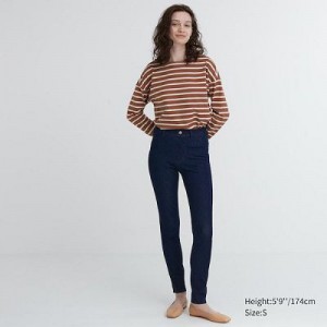 Navy Uniqlo Ultra Stretch Denim Women Pants | 705033