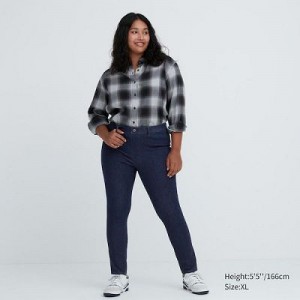 Navy Uniqlo Ultra Stretch Denim Women Pants | 6774829