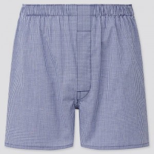 Navy Uniqlo Woven Checked Boxer Men Underwear | 2878813