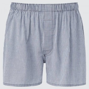 Navy Uniqlo Woven Checked Boxer Men Underwear | 7576442