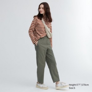 Olive Uniqlo Cotton Relaxed Ankle Lounge Women Pants | 8547109