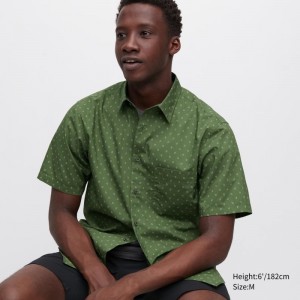 Olive Uniqlo Extra Fine Cotton Short-sleeve Men Shirts | 9044792