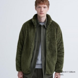 Olive Uniqlo Fluffy Yarn Full-Zip Women Fleece | 8107104