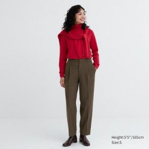 Olive Uniqlo HEATTECH Pleated Tapered Women Pants | 7685622