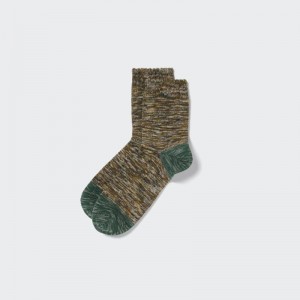 Olive Uniqlo Melange Half Men Socks | 2083115