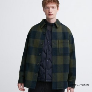 Olive Uniqlo Overshirt Men Jackets | 3578440
