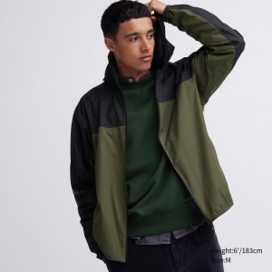 Olive Uniqlo Pocketable Uv Protection 3d Cut Color Block Men Parka | 5331216