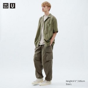 Olive Uniqlo U Wide-Fit Parachute Cargo Women Pants | 3120974