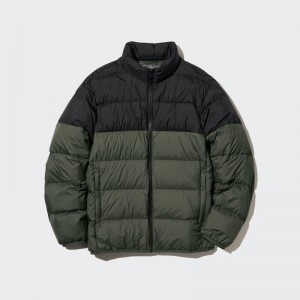Olive Uniqlo Ultra Light Down 3d Cut Wide Quilt Color Block Men Jackets | 3983159