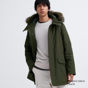 Olive Uniqlo Ultra Warm Hybrid Down Men Coats | 4986152