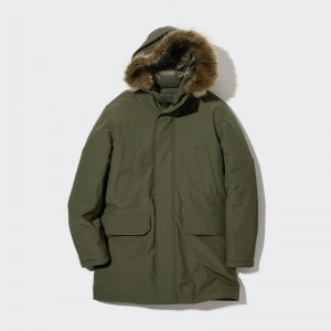 Olive Uniqlo Ultra Warm Hybrid Down Men Coats | 4402392