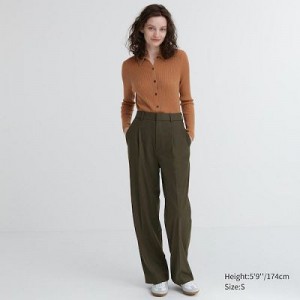 Olive Uniqlo Wide-Fit Pleated Women Pants | 9208871