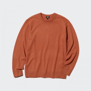 Orange Uniqlo Cashmere Crew Neck Long-sleeve Men Sweaters | 3496217