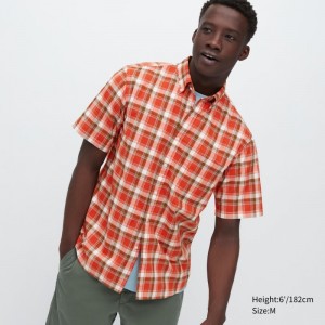 Orange Uniqlo Extra Fine Cotton Short-sleeve Men Shirts | 7946984