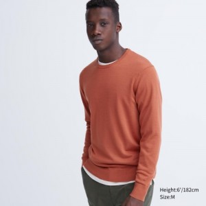 Orange Uniqlo Extra Fine Merino Crew Neck Long-Sleeve Women Sweaters | 3322958