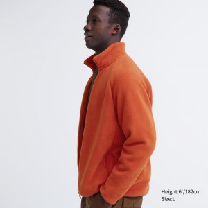 Orange Uniqlo Fleece Long-sleeve Full-zip Men Jackets | 5931029