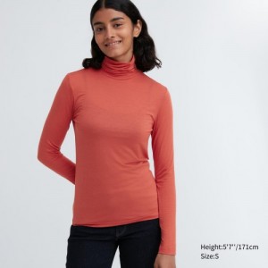 Orange Uniqlo HEATTECH Ultra Light Turtleneck Long-Sleeve Women T Shirts | 885111