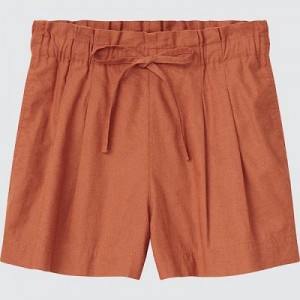 Orange Uniqlo Linen-Cotton Women Shorts | 7411586